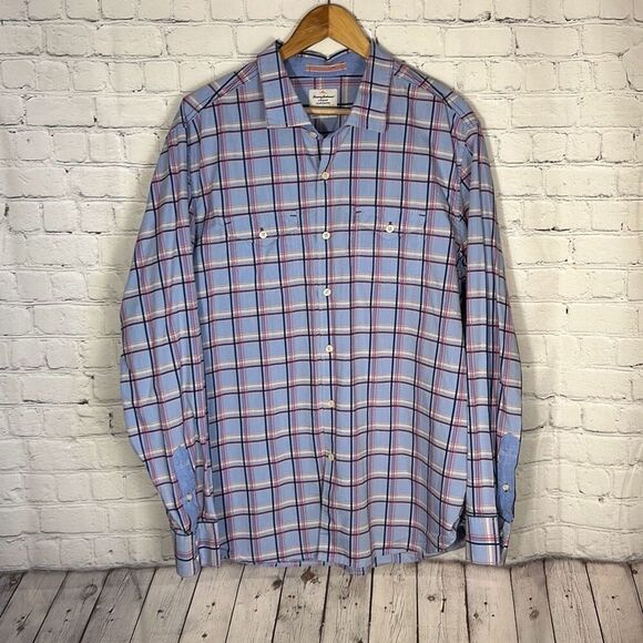 Tommy Bahama Jeans Island Modern Fit Blue Plaid Button Down Shirt size XL - Picture 1 of 9